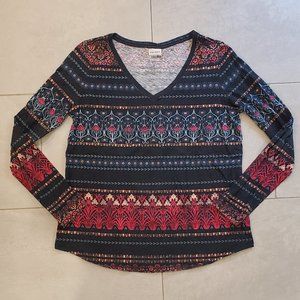 Sonoma long sleeve patterned v-neck tee